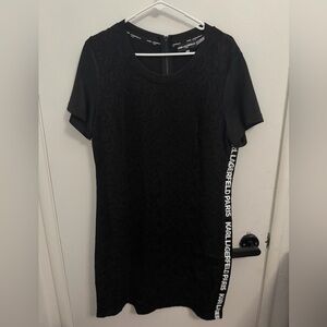 Karl Lagerfeld Black Lace-Overlay Short Sleeve Dress
